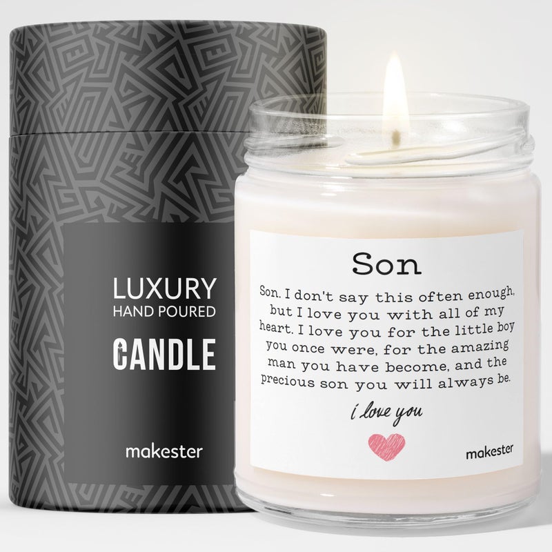 Son Gifts - Luxury Soy Wax Candle - Vanilla, Jasmine, Sugared Almond - Makester